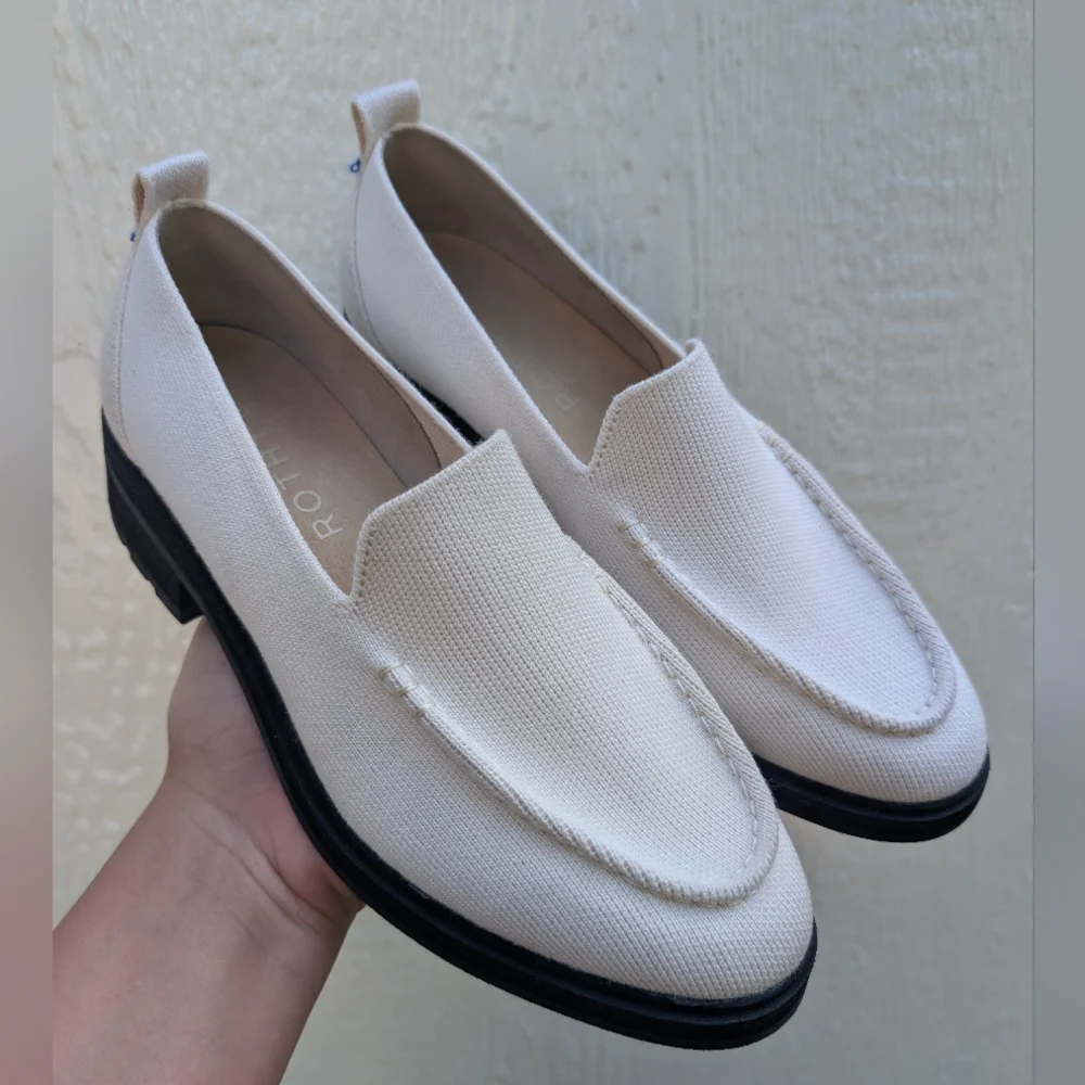 Rothy's The Lug Loafer Merino Wool Slip On Shoe Chunky Sole Ivory Cream Size 8 - Picture 2 of 6